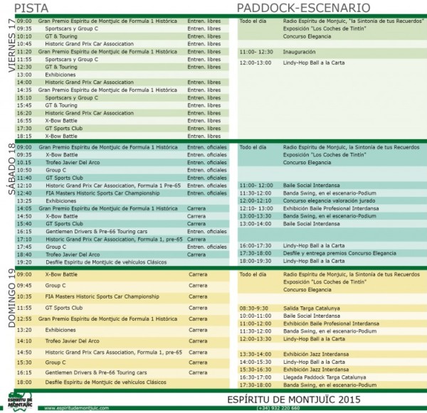 PROGRAMA Y HORARIOS DEL ESPIRITU DE MONTJUIC 2015