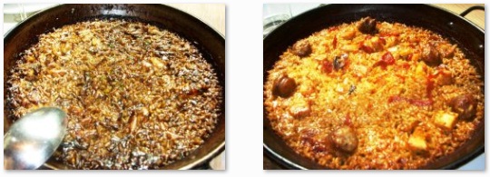 Paella de chipirones y alcachofas / Paella de pollo , butifarra y lomo - Restaurante Cachitos Rambla