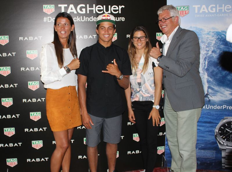 Blanca Panzano (directora general de Tag Heuer España, Kai Lenny, Gisela Pulido y Esteban Rabat (Joyería Rabat)