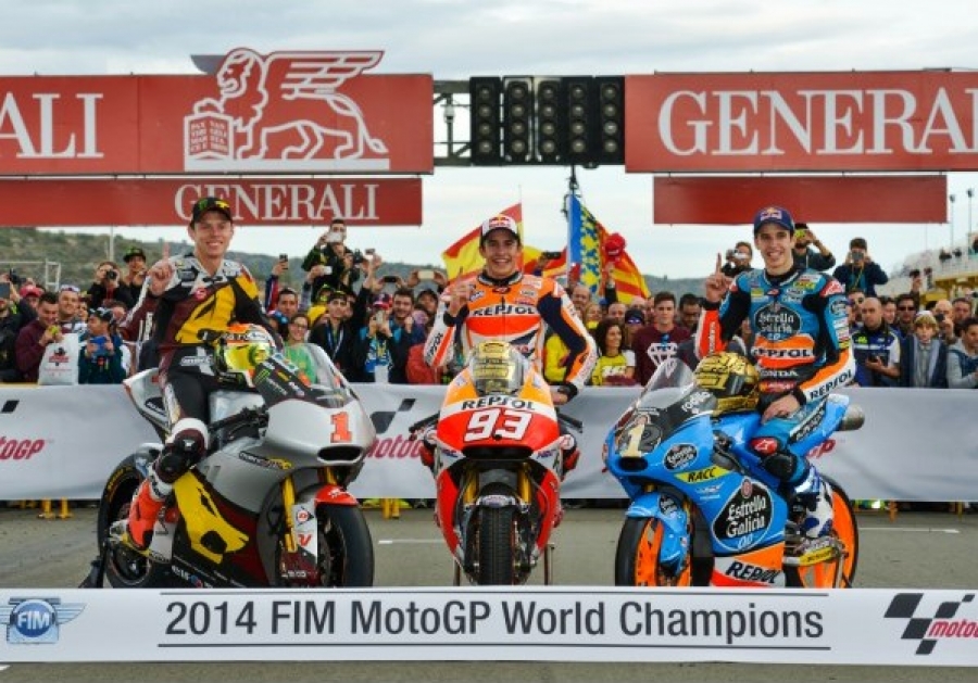 Tito Rabat en Moto2, Márc Márquez en Moto GP y Álex Márquez en Moto3 son los campeones del mundo 2014 de Motociclismo