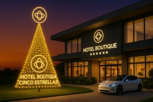 Árbol de Navidad sobre mástil con iluminación